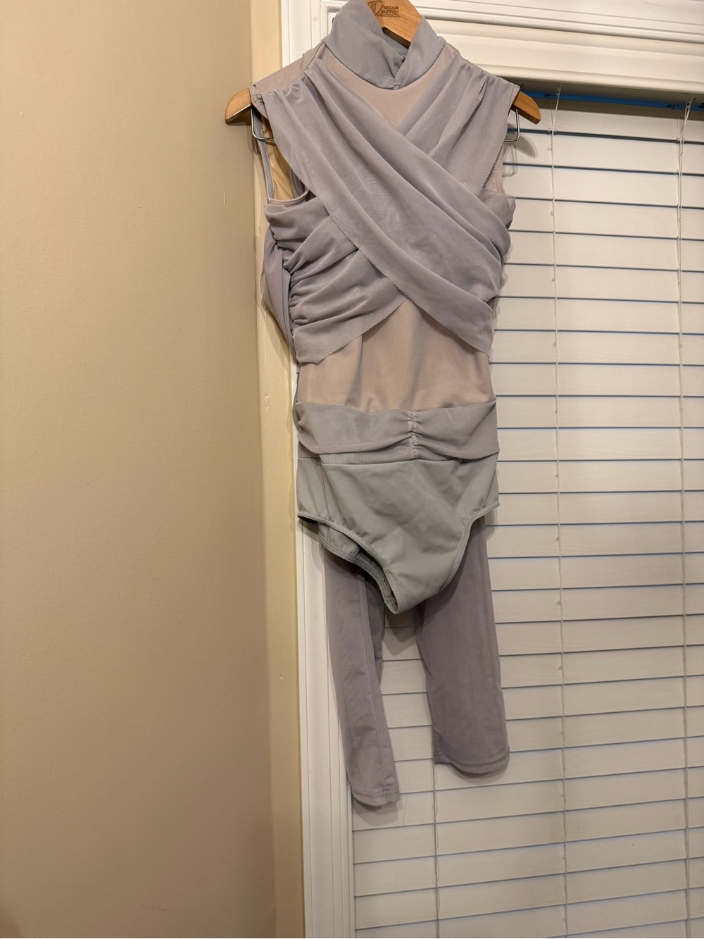 Weissman Beige and Light Gray Draped Bodysuit